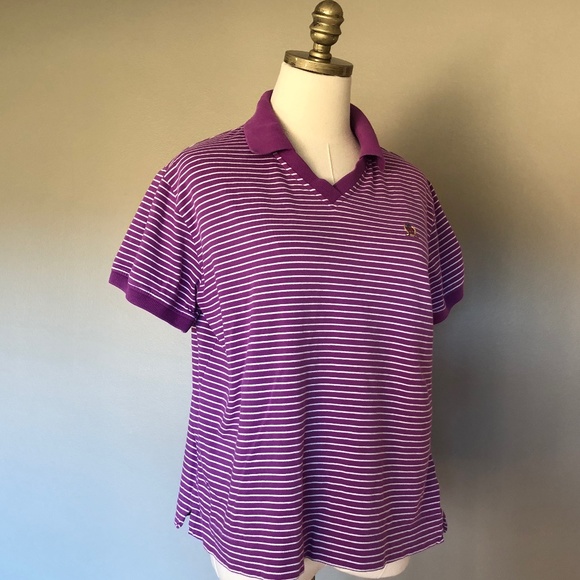 Pullover Purple Striped Tommy Hilfiger Short Sleeved Large - Picture 1 of 8